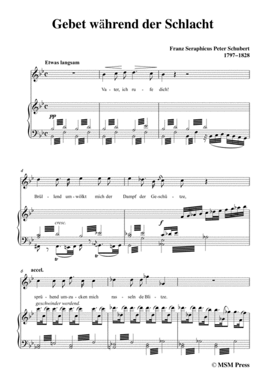 Schubert-Gebet während der Schlacht,in B flat Major,for Voice&Piano image number null