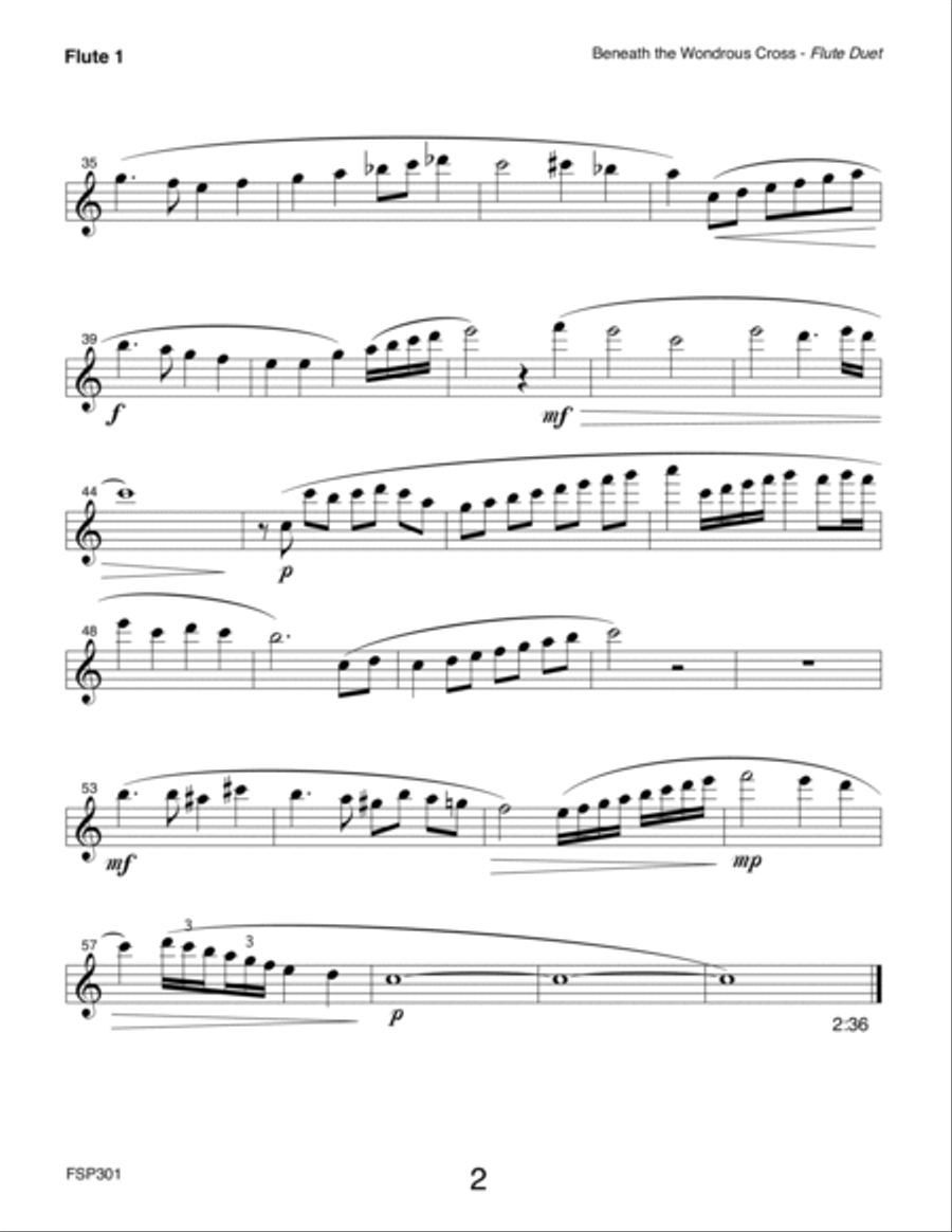 BENEATH THE WONDROUS CROSS (medley) - FLUTE DUET with Piano Accompaniment Flute Duet scores gallery preview page 6