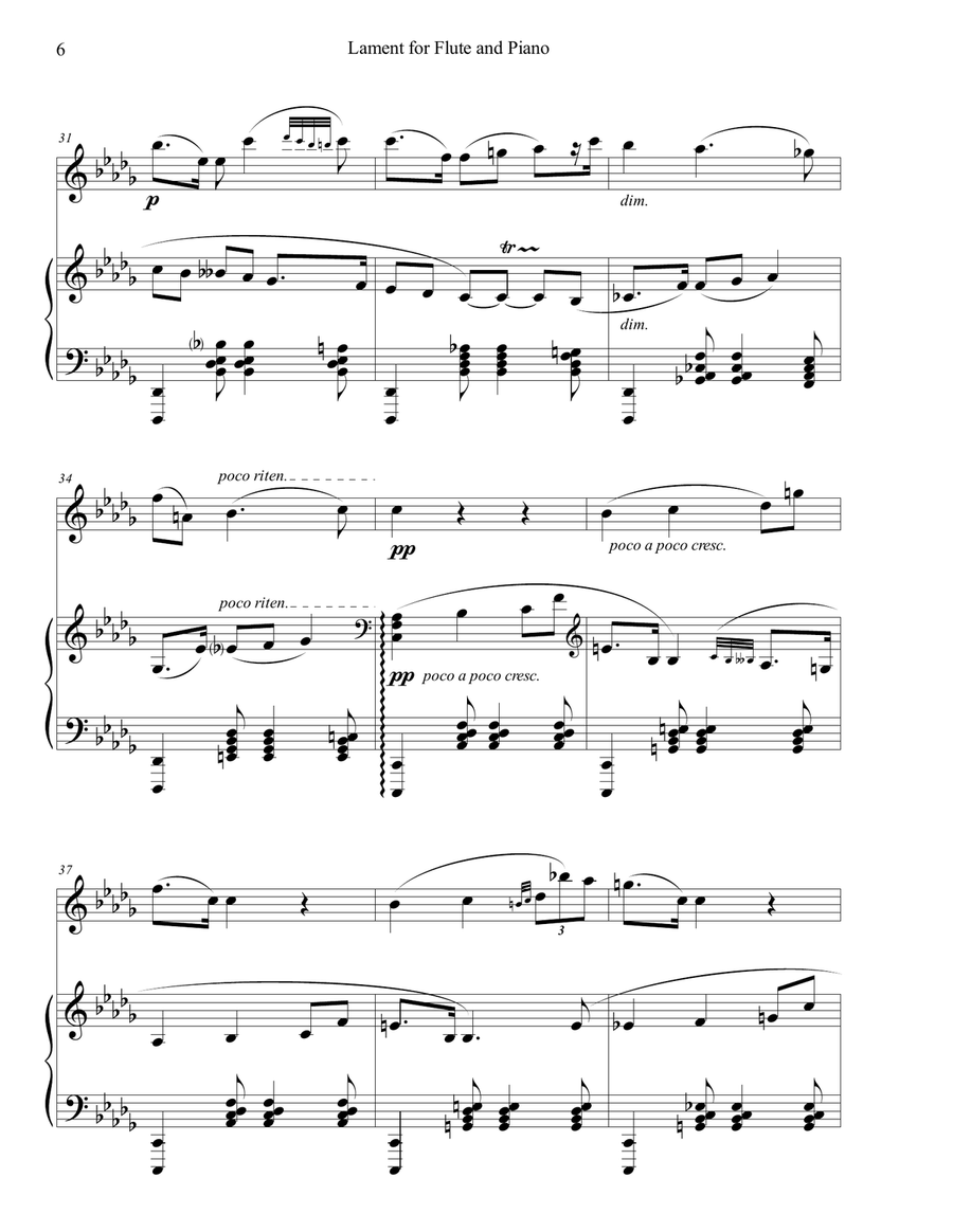 Lament for Flute and Piano Flute Solo scores gallery preview page 6