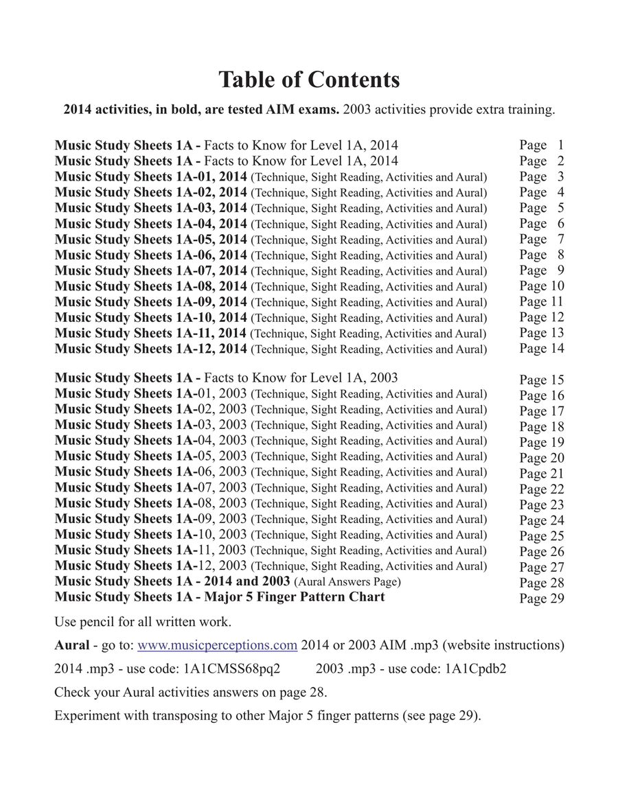 Music Study Sheets Level 1A 2014 and 2003 editions Piano Method scores gallery preview page 3