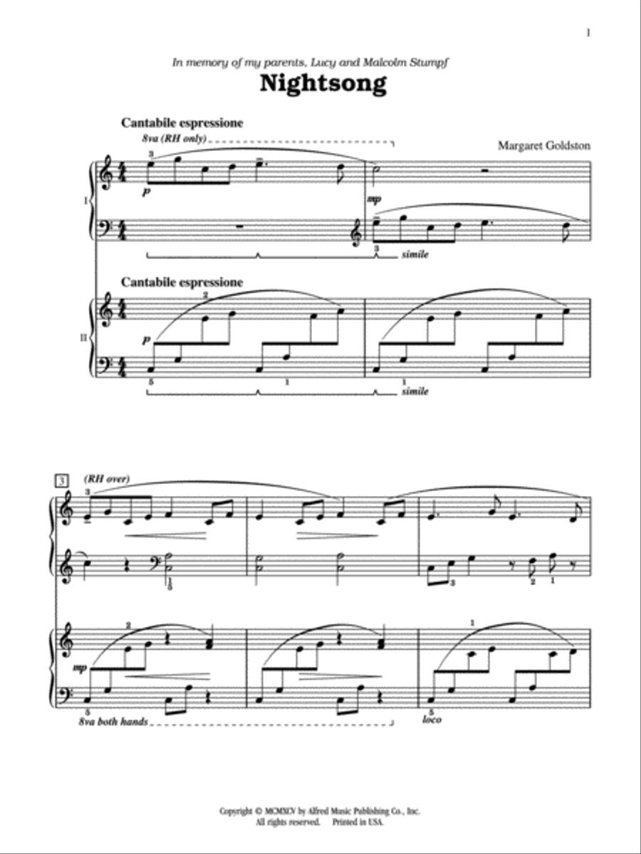 Nightsong - Piano Duo (2 Pianos, 4 Hands) Piano Method scores gallery preview page 1