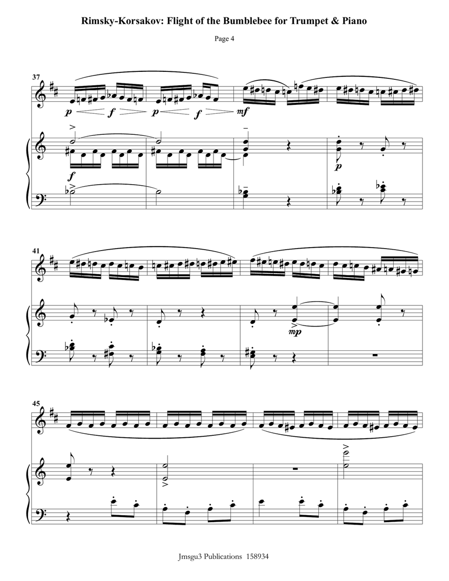 Korsakov: Flight of the Bumblebee for Trumpet & Piano B-Flat Trumpet scores gallery preview page 4