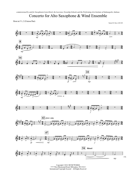 Concerto For Alto Saxophone And Wind Ensemble - F Horn 1,2