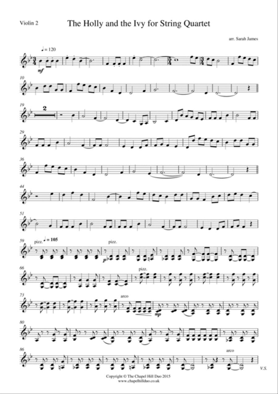 The Holly and the Ivy for String Quartet - Full Length arrangement by the Chapel Hill Duo String Quartet scores gallery preview page 4