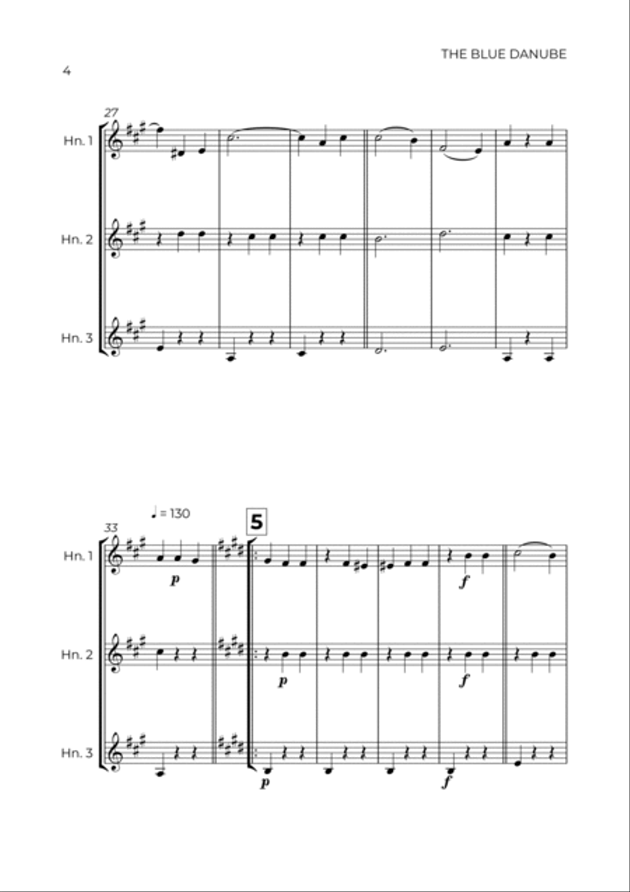 THE BLUE DANUBE - JOHANN STRAUSS - HORN TRIO Woodwind Trio scores gallery preview page 4