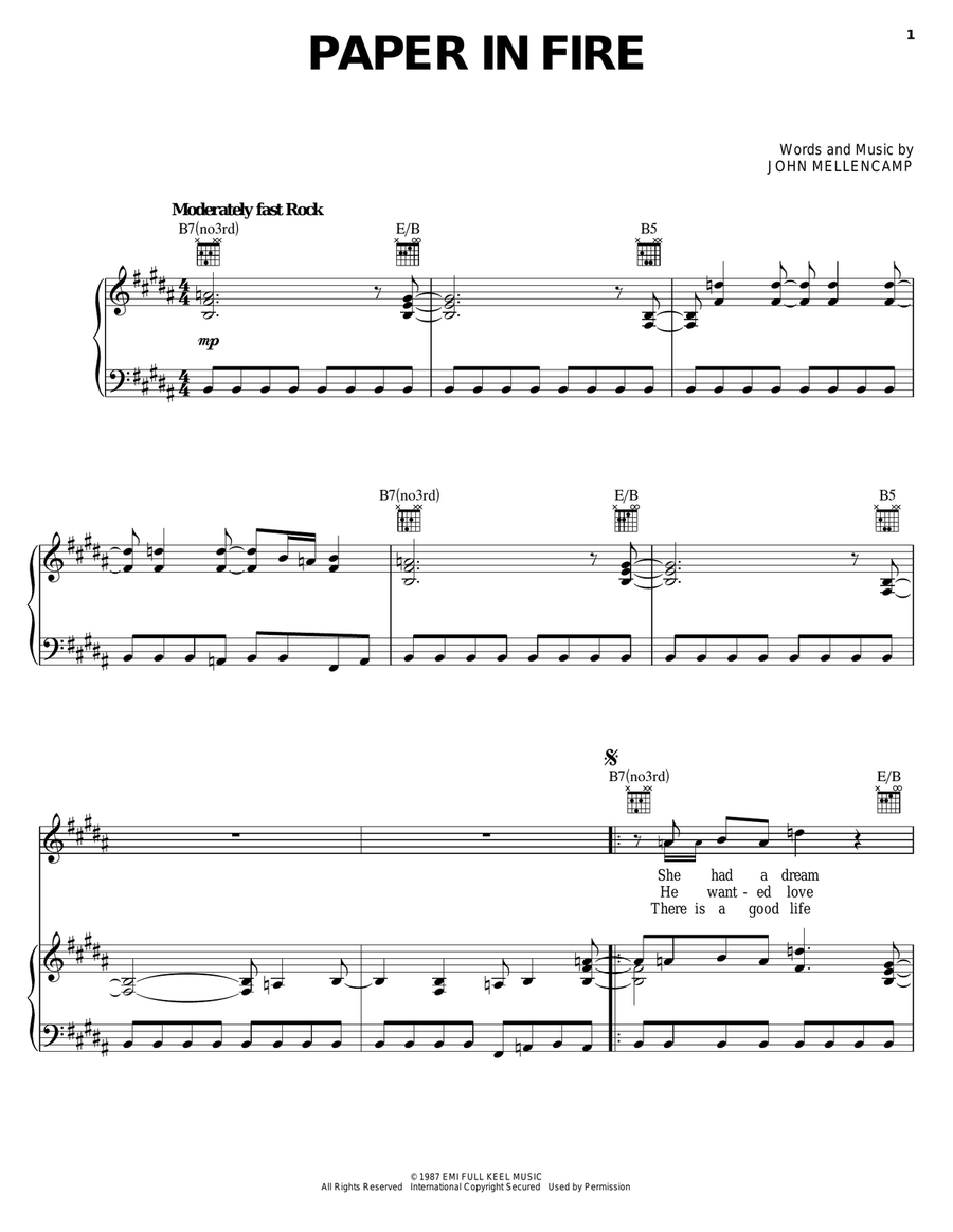 Paper In Fire Paper In Fire Piano, Vocal, Guitar scores gallery preview page 1