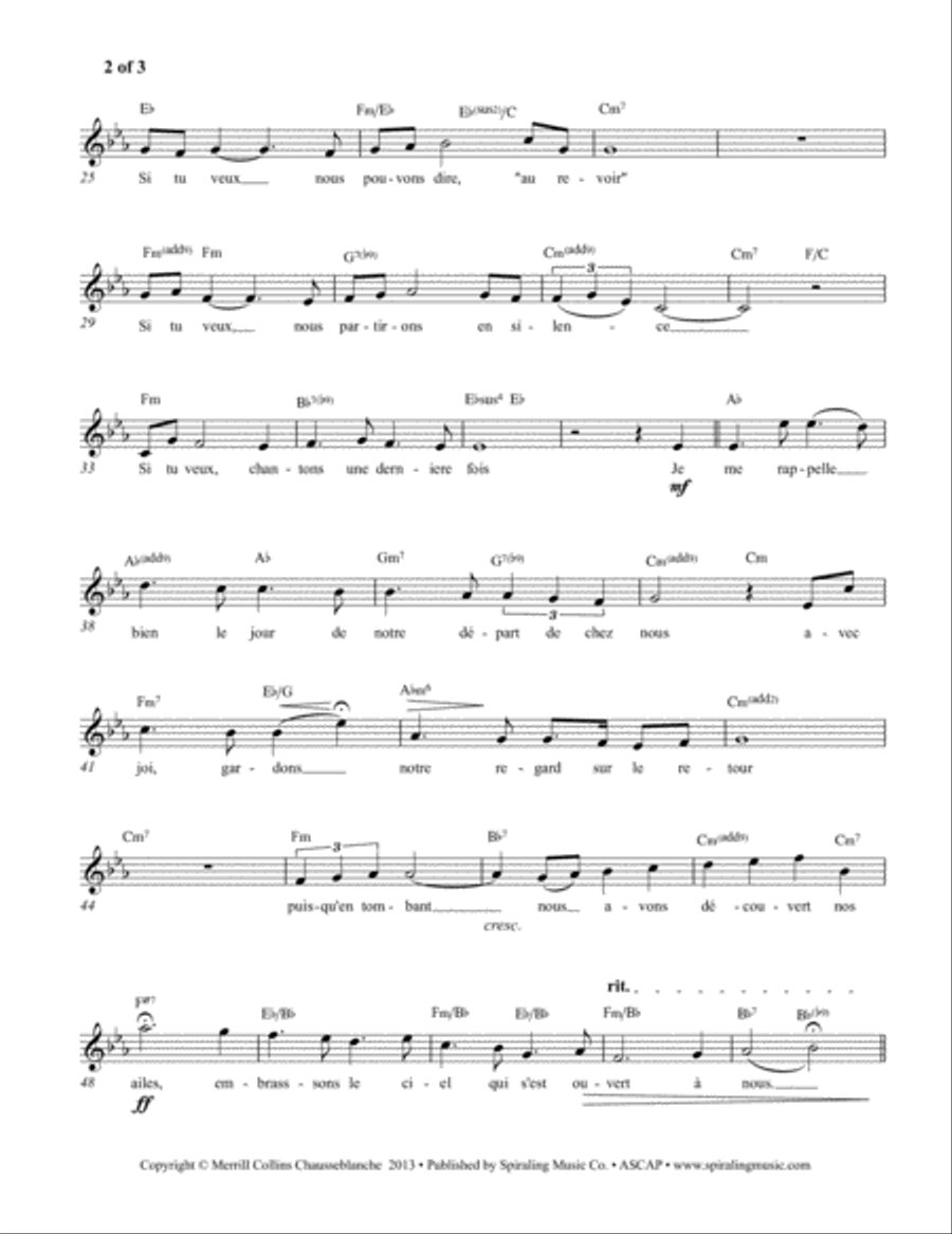 Nous Nous Retrouverons in Eb Voice scores gallery preview page 2