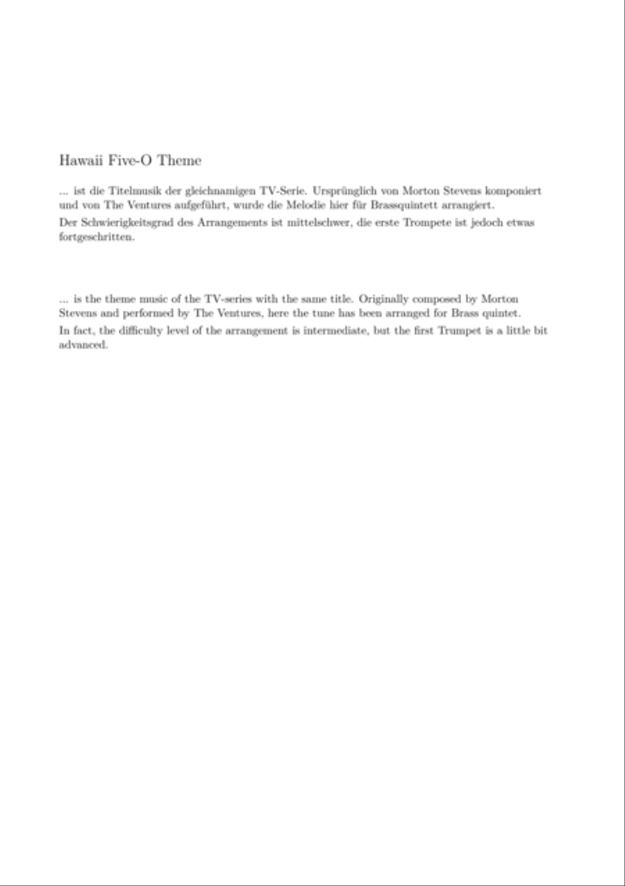 Hawaii Five-o Theme Brass Quintet scores gallery preview page 4