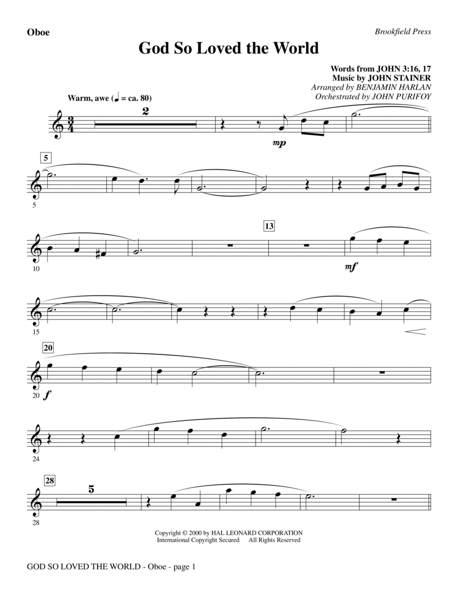 God So Loved The World Chamber Orchestra - Oboe Chamber Orchestra scores gallery preview page 1