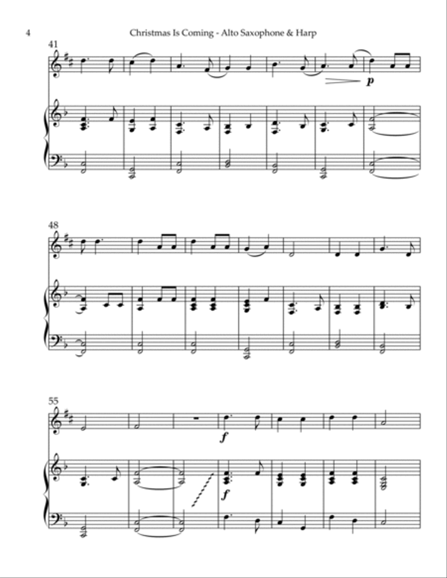 Christmas is Coming, Duet for Eb Alto Saxophone & Harp Alto Saxophone scores gallery preview page 4