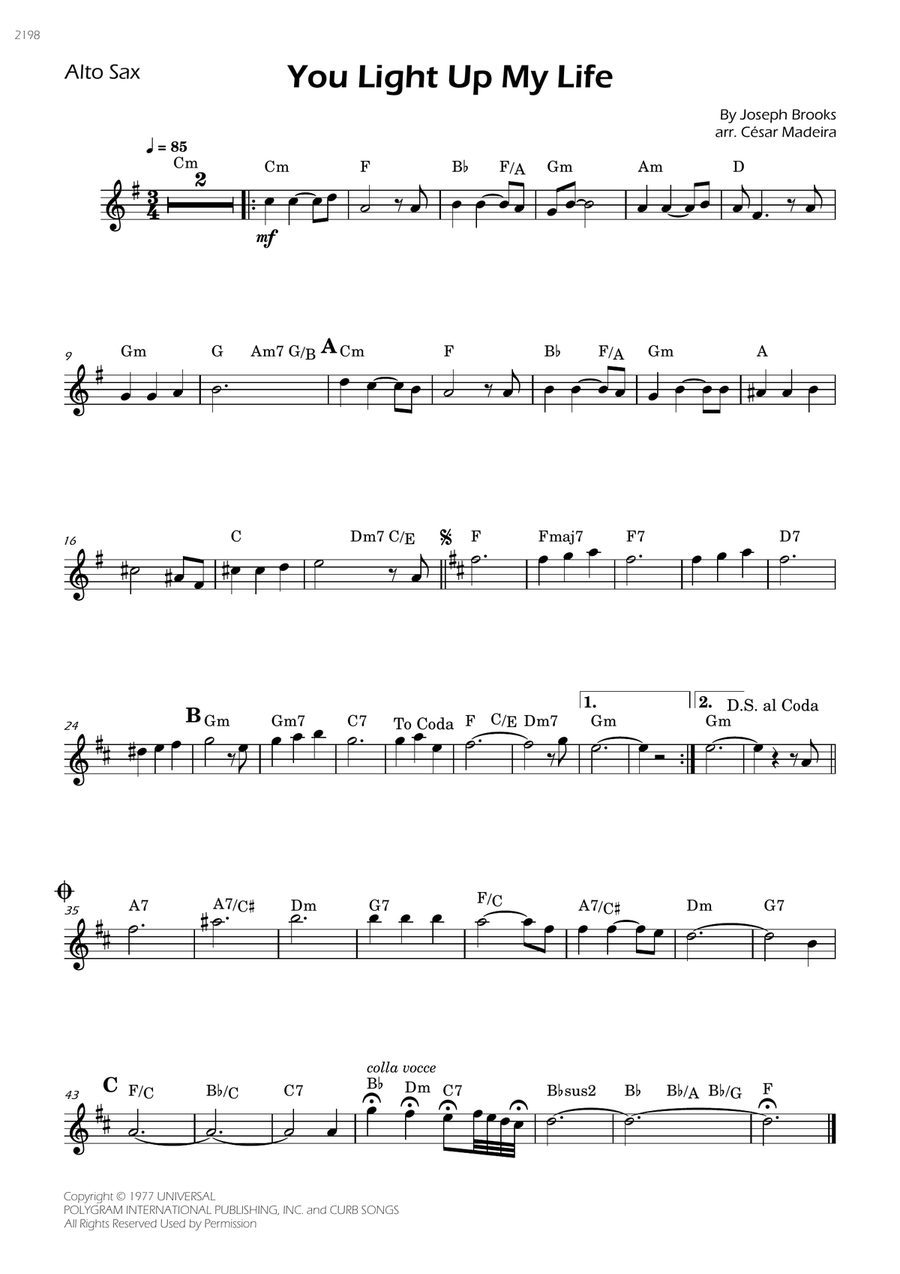You Light Up My Life Alto Saxophone scores gallery preview page 1