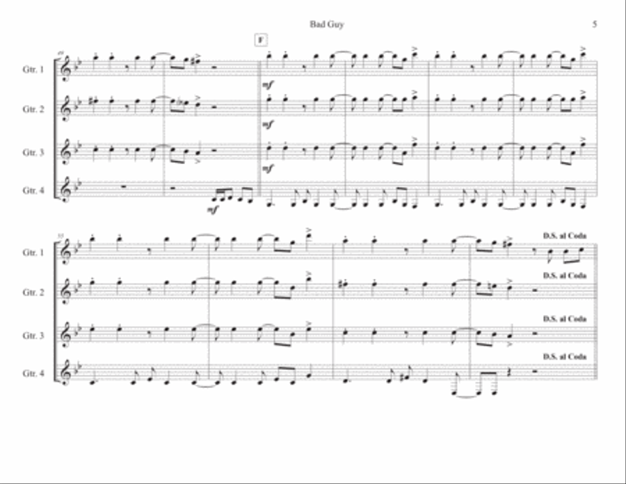 Bad Guy Guitar Ensemble scores gallery preview page 5