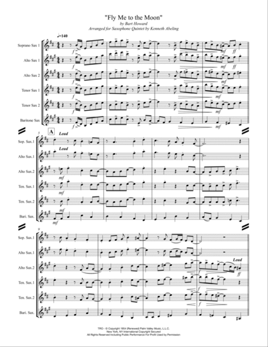 Fly Me To The Moon (in Other Words) Saxophone Quintet scores gallery preview page 2