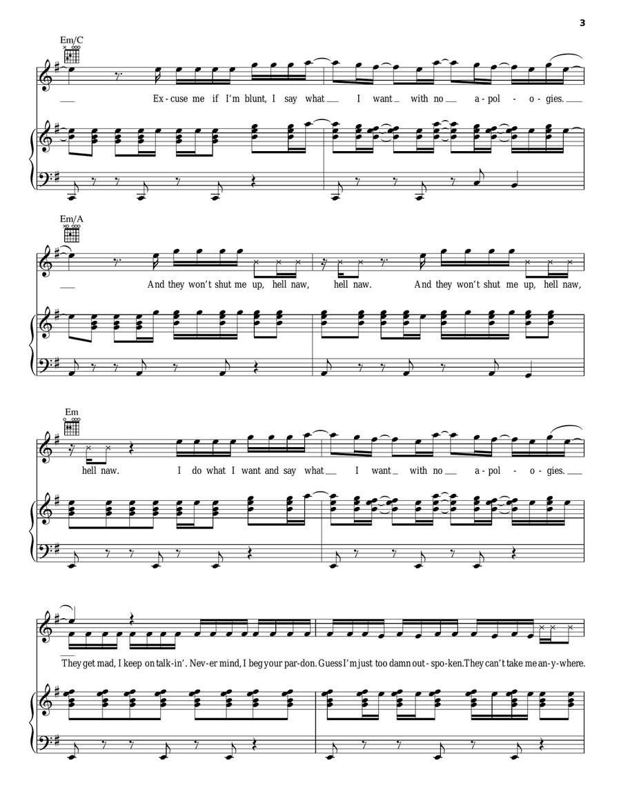 No Apologies No Apologies Piano, Vocal, Guitar scores gallery preview page 3