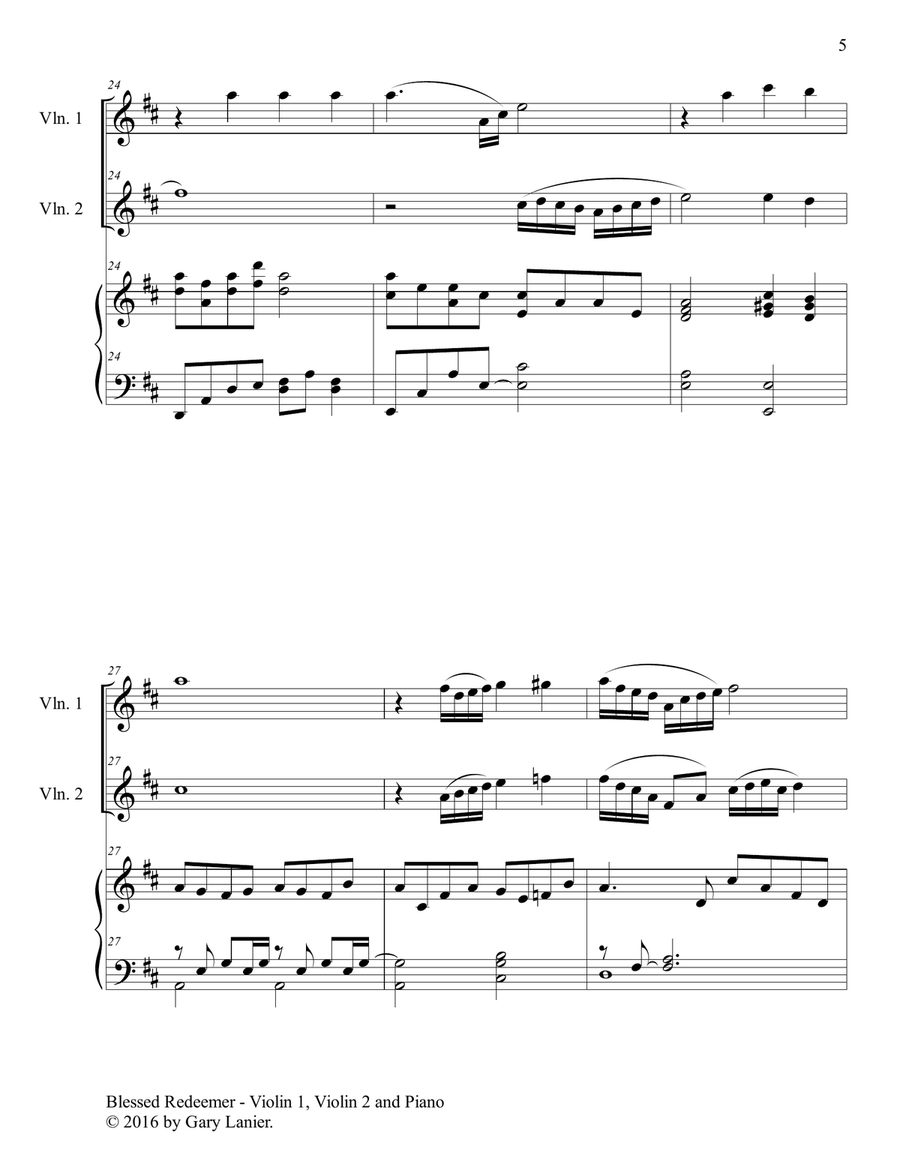 3 FAVORITE HYMNS (Trio - Violin 1, Violin 2 & Piano with Score/Parts) String Duet scores gallery preview page 6