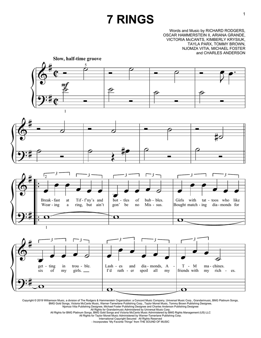7 Rings by Ariana Grande Easy Piano Digital Sheet Music Sheet Music Plus