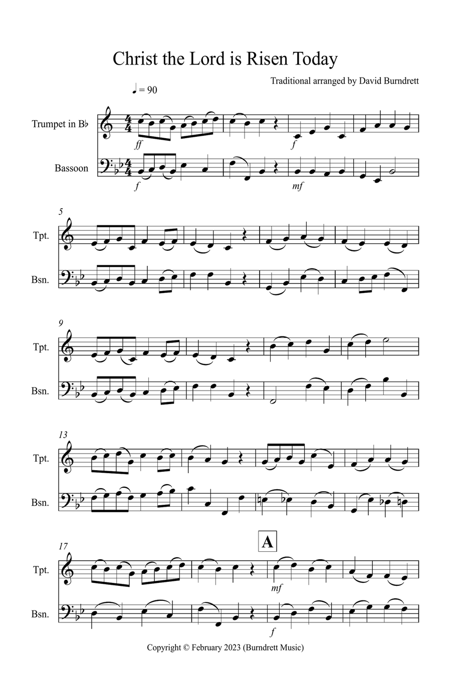 Christ The Lord is Risen Today for Trumpet and Bassoon Duet Bassoon scores gallery preview page 1