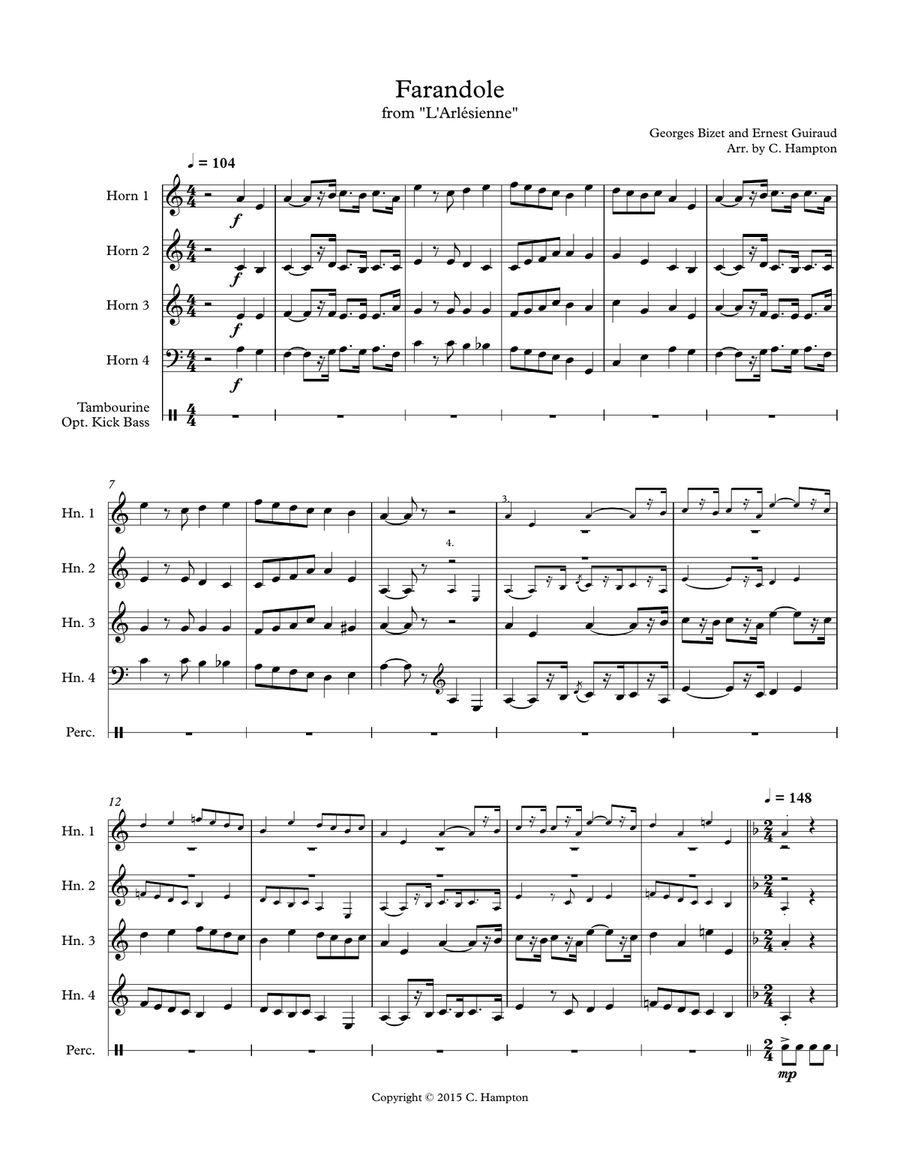 Farandole from "L'Arlesienne" for horn quartet (with substitutions) image number null