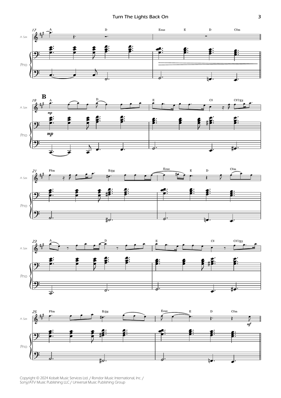 Turn The Lights Back On Alto Saxophone scores gallery preview page 5