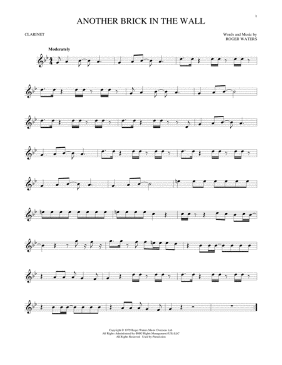 Another Brick In The Wall by Pink Floyd Clarinet Solo - Digital Sheet Music