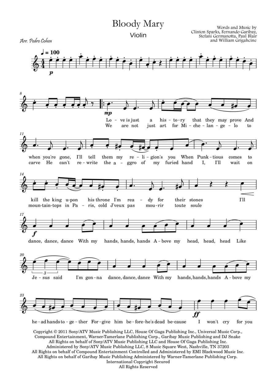 Bloody Mary Violin Solo scores gallery preview page 1