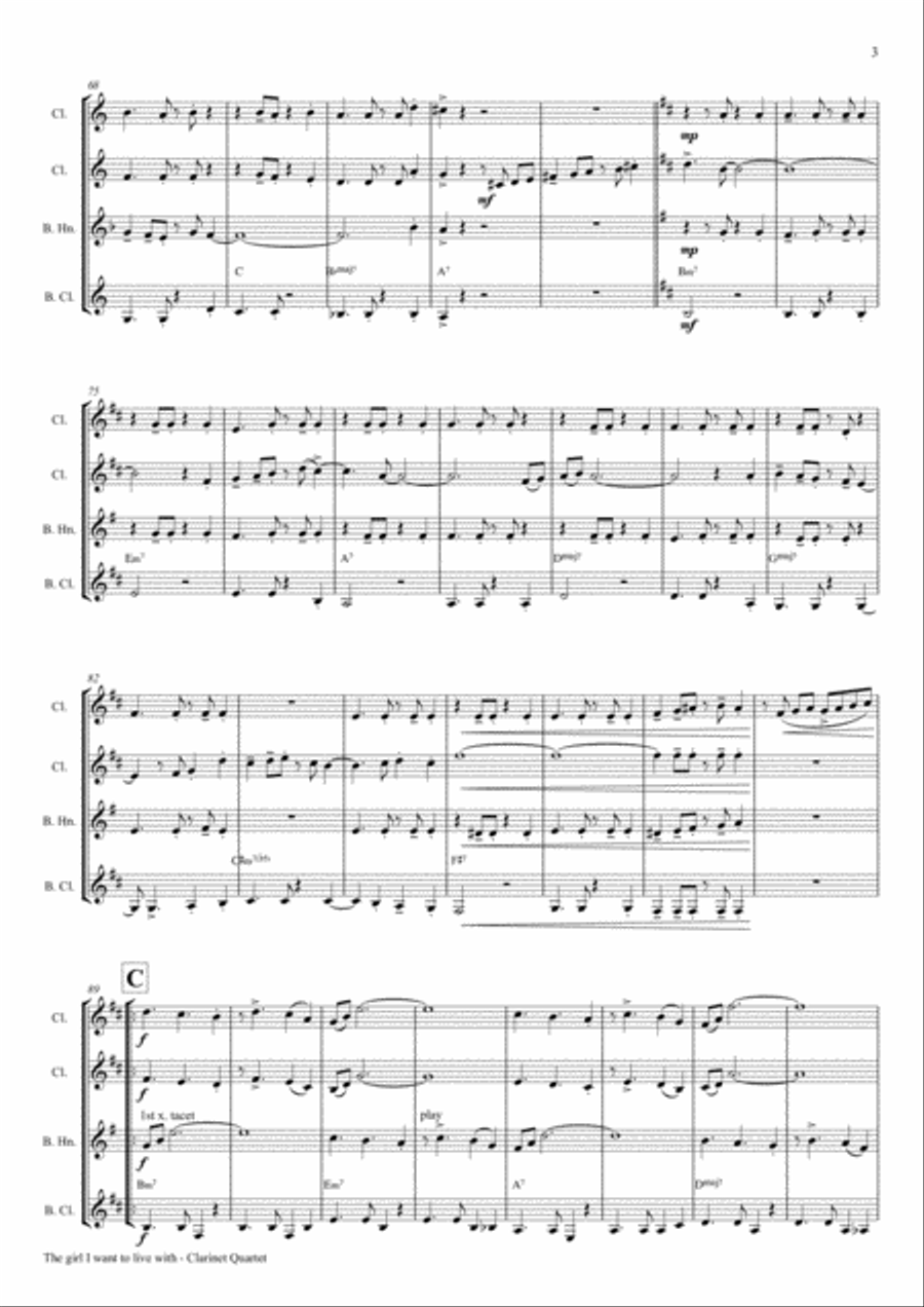 The girl I want to live with - Latin/Calypso - Clarinet Quartet Clarinet Quartet scores gallery preview page 4