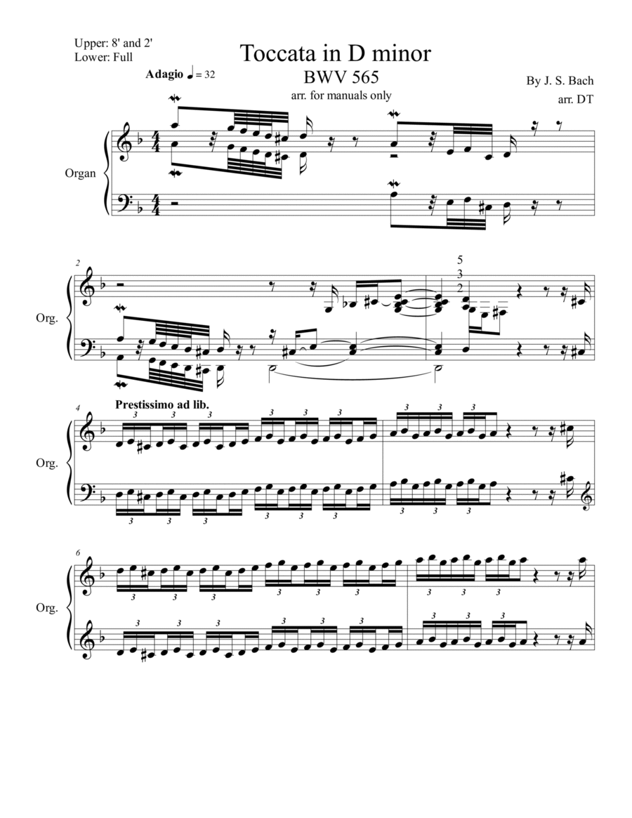 Toccata in D Minor BWV 565 Organ Solo scores gallery preview page 1