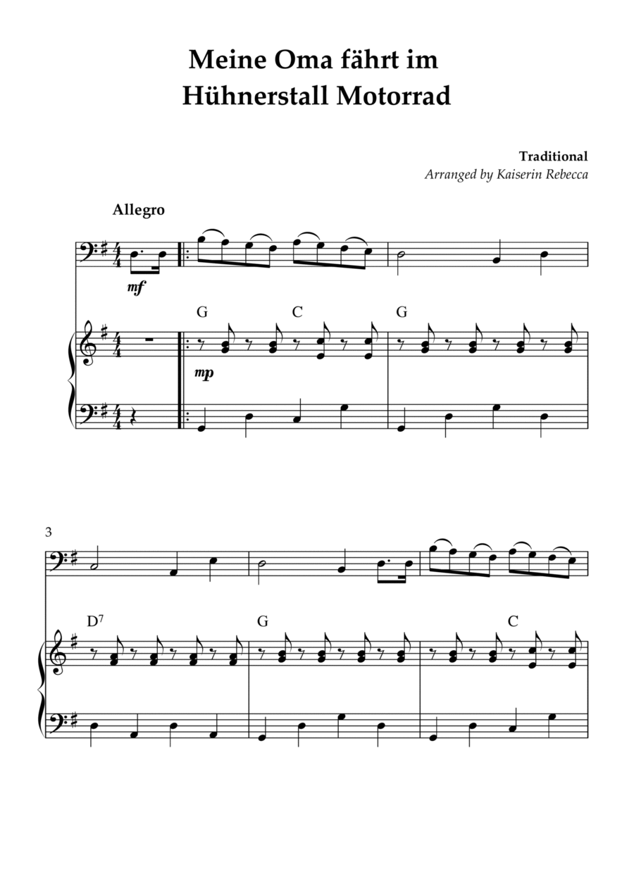 Meine Oma fährt im Hühnerstall Motorrad Piano scores gallery preview page 1