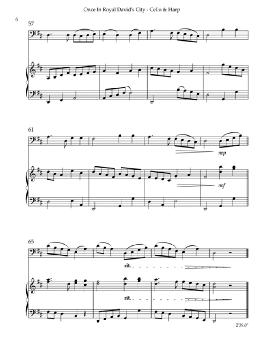 Once in Royal David’s City, Duet for Cello & Harp String Duet scores gallery preview page 6