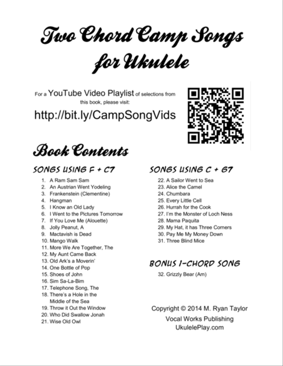 Two Chord Camp Songs for Ukulele: Silly, Crazy, Fun Songs for Group Singing Small Ensemble scores gallery preview page 1