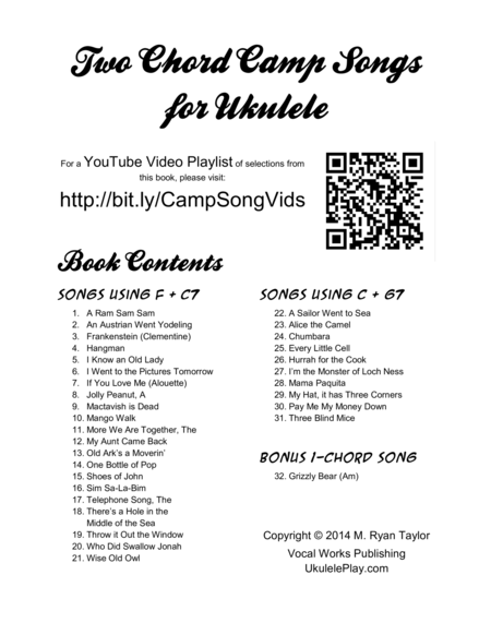 Two Chord Camp Songs for Ukulele: Silly, Crazy, Fun Songs for Group Singing