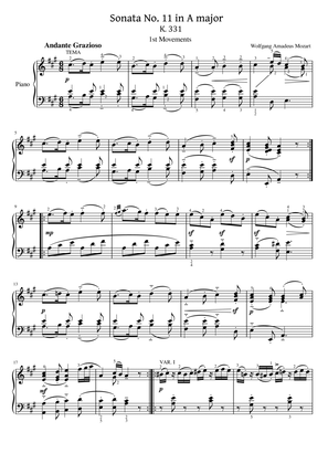 Mozart - Piano Sonata No.11 in A major, K.331/300i - 1st Mov - Original With Fingered For Piano Solo