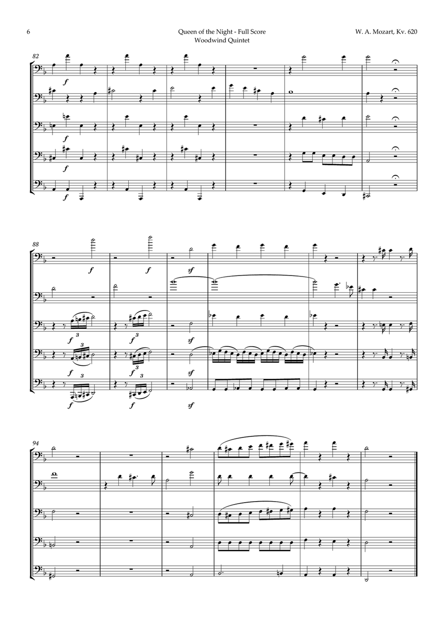 Queen of the Night Aria by Mozart for Trombone Quintet Brass Quintet scores gallery preview page 6