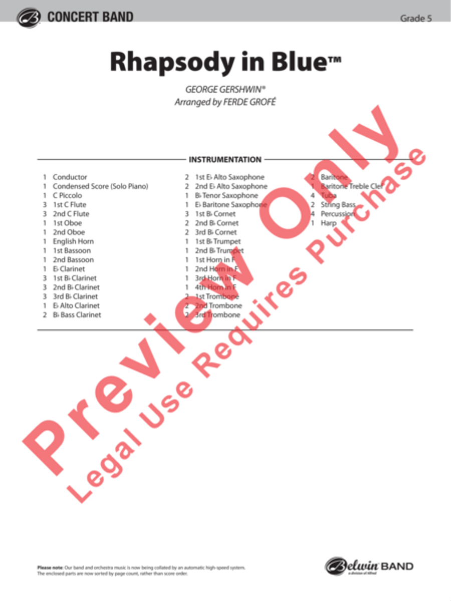 Rhapsody in Blue Concert Band scores gallery preview page 2