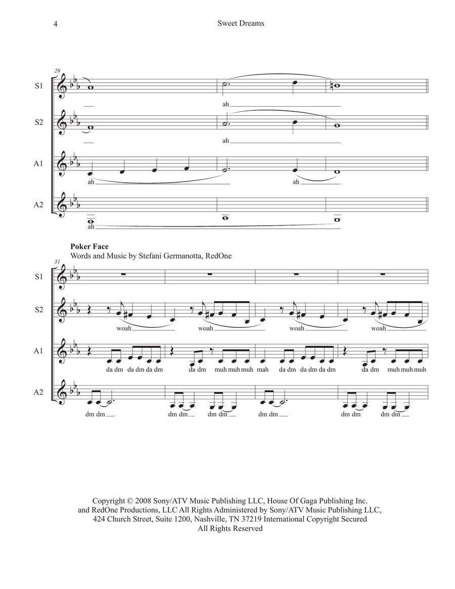 Medley: Sweet Dreams (Are Made Of This) with Poker Face SSAA scores gallery preview page 4