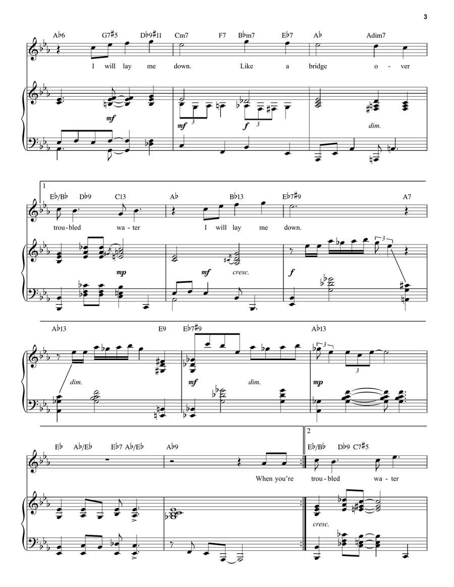 Bridge Over Troubled Water [Jazz version] (arr. Brent Edstrom) High Voice scores gallery preview page 3