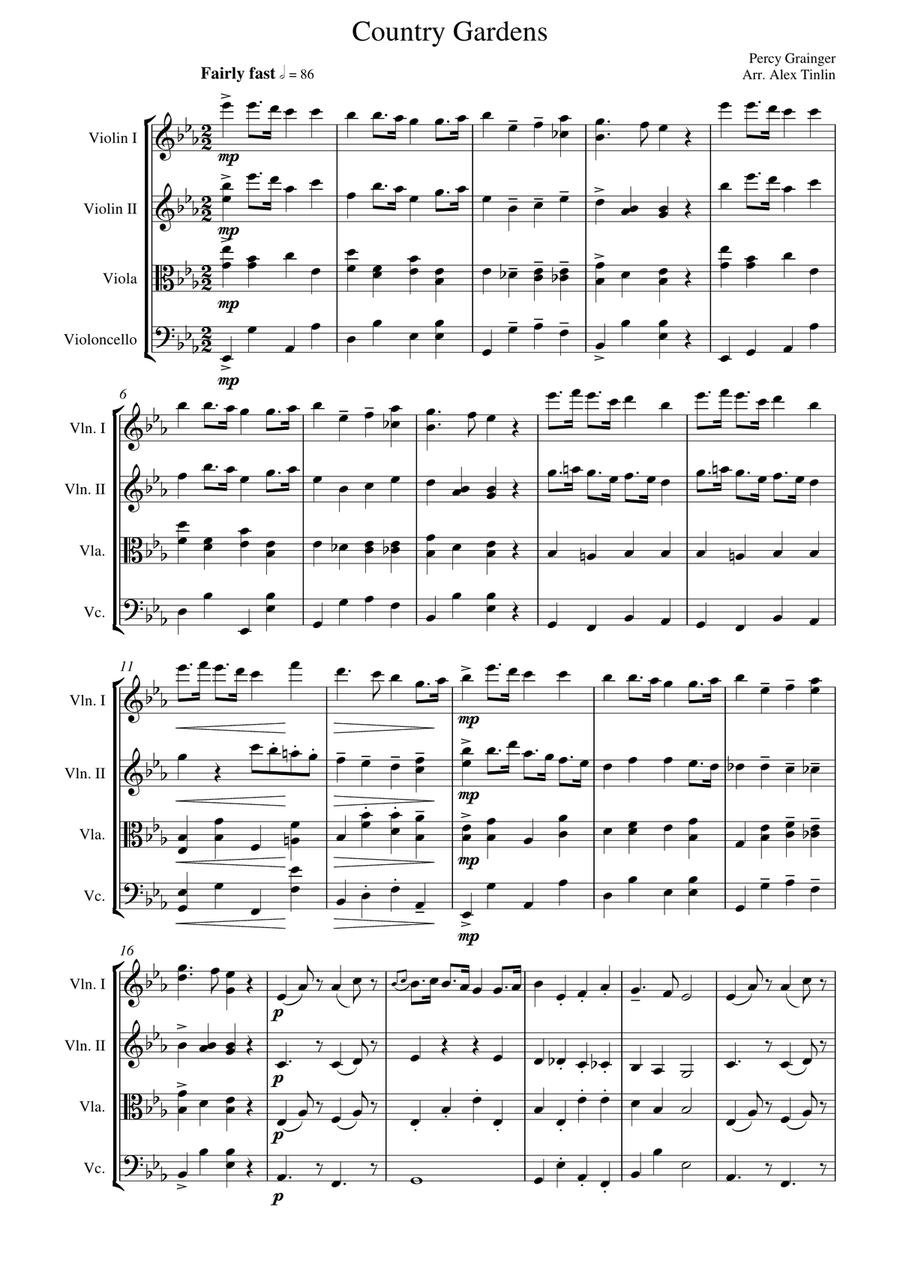 Country Gardens Country Gardens String Quartet scores gallery preview page 1