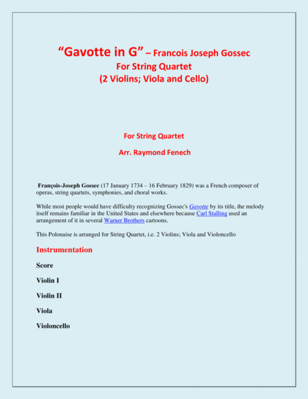 Gavotte in G - For String Quartet (2 Violins, Viola and Violoncello) image number null