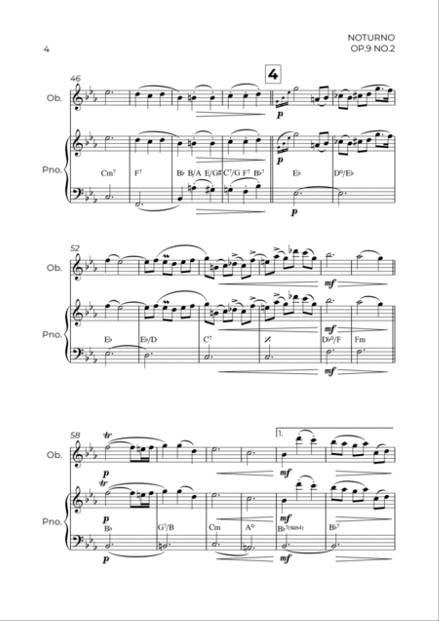 NOTURNO OP.9 NO.2 - CHOPIN - OBOÉ & PIANO Woodwind Duet scores gallery preview page 4