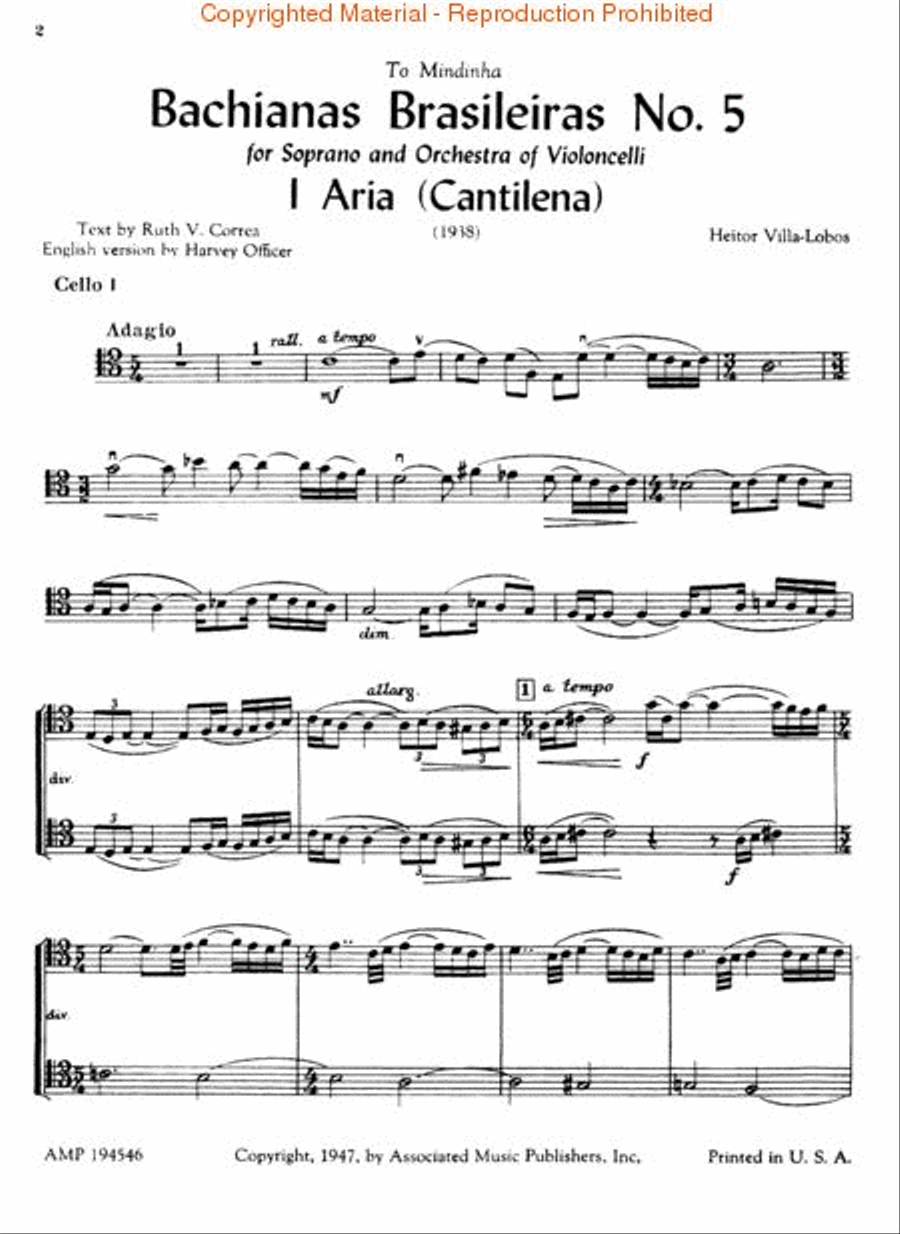 Bachianas Brasileiras No. 5 - “Aria” and “Dança” Cello scores gallery preview page 3