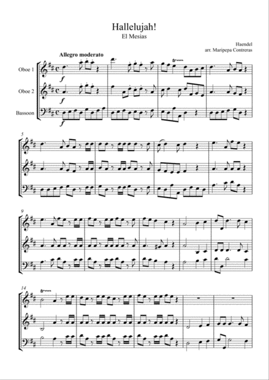 Haendel - Hallelujah (two oboes and bassoon) Woodwind Trio scores gallery preview page 1