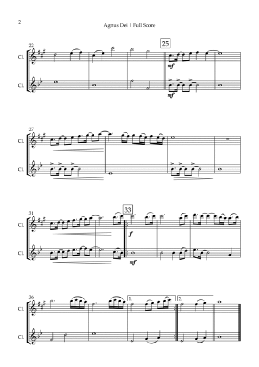 Agnus Dei Clarinet Duet scores gallery preview page 2