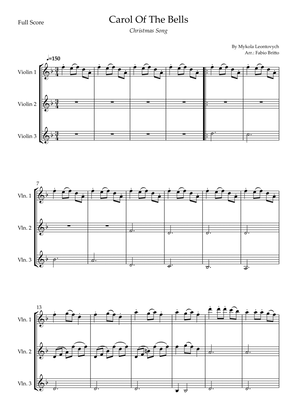 Carol Of The Bells (Christmas Song) for Violin Trio (D Minor)