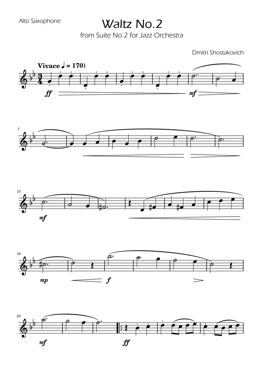 Dmitri Shostakovich - Second Waltz - Alto Sax image number null