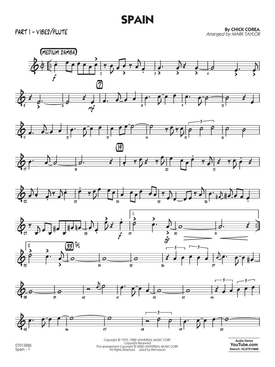 Spain (arr. Mark Taylor) - Part 1 - Vibes/Flute