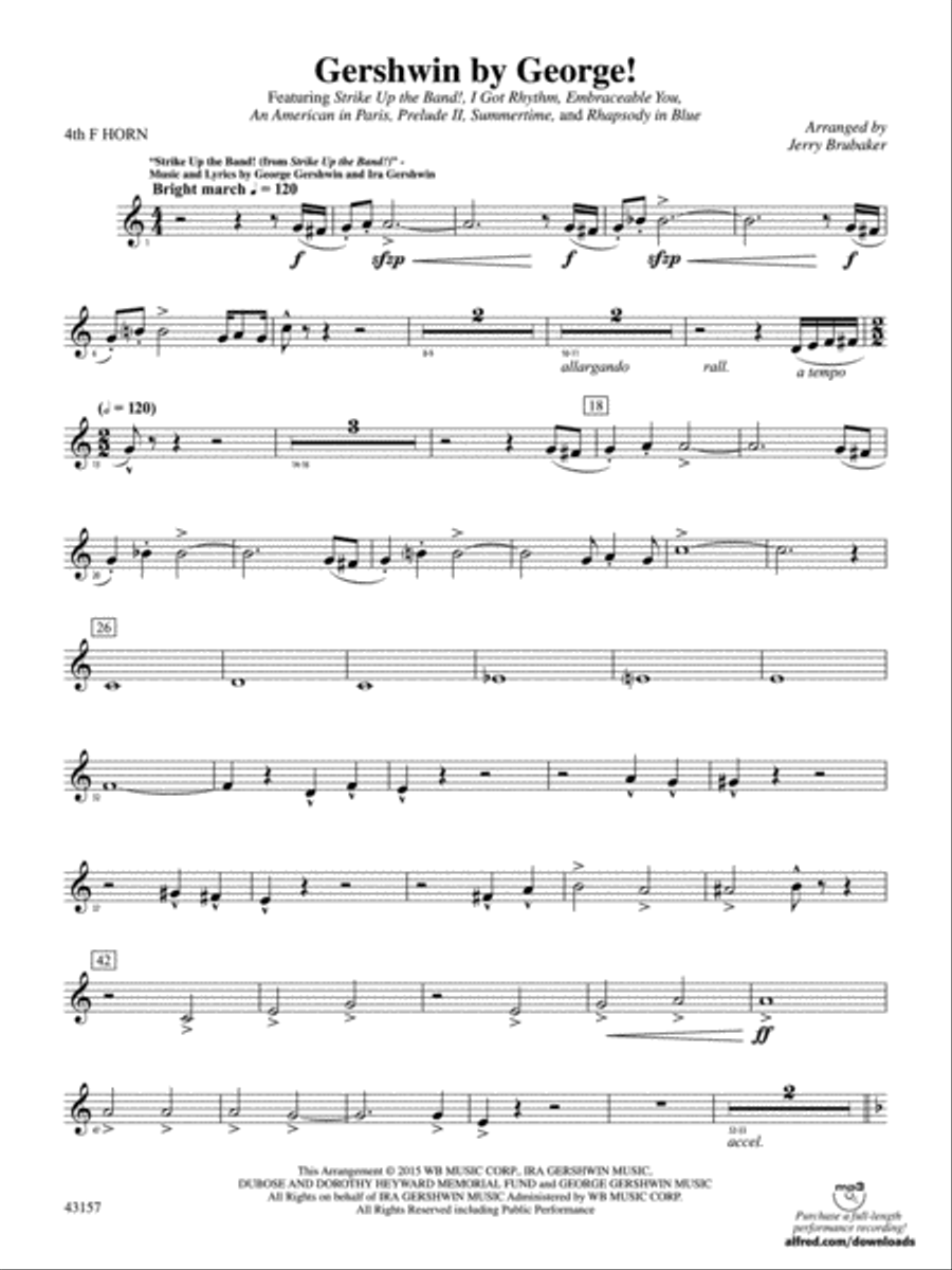 Gershwin by George!: 4th F Horn Concert Band scores gallery preview page 1
