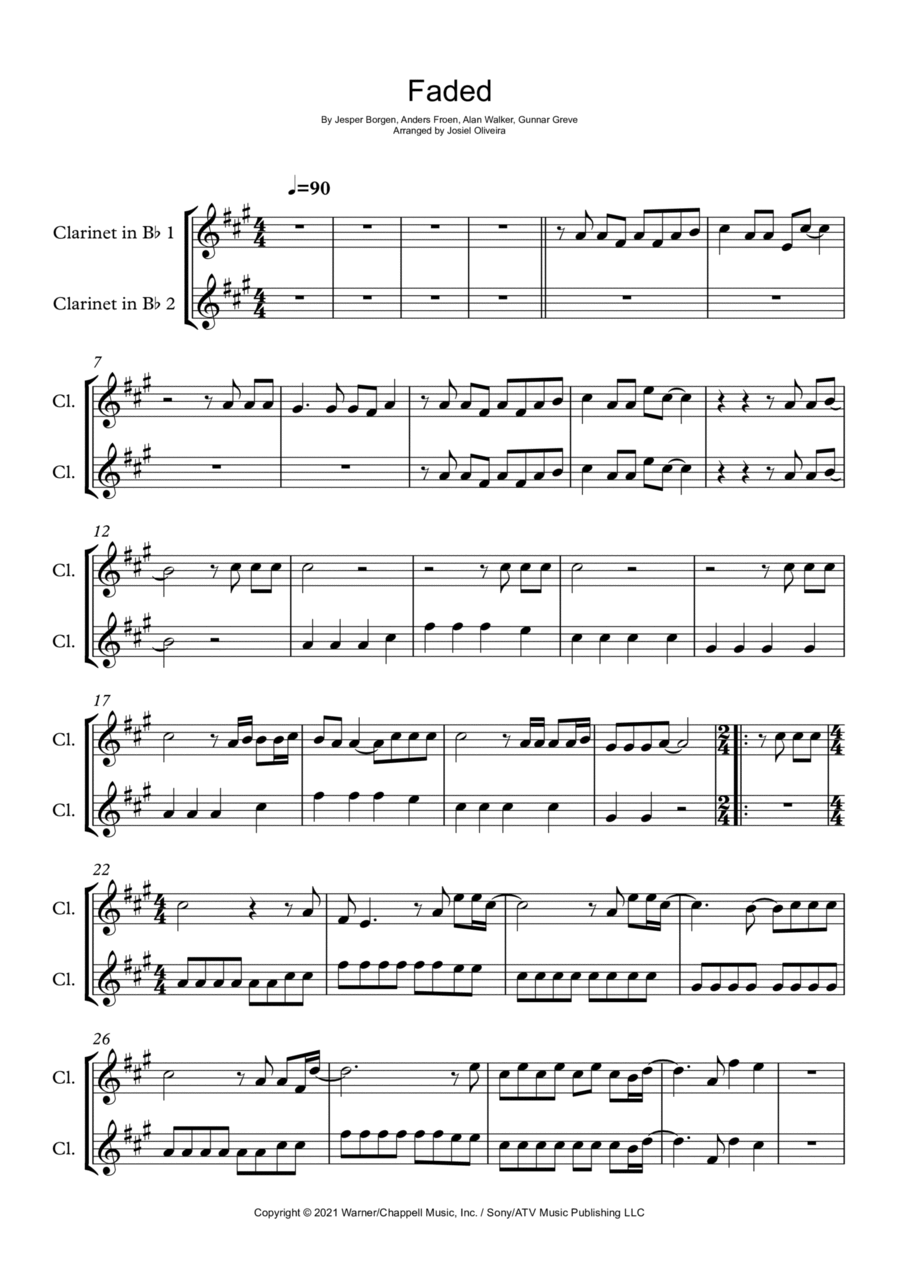 Faded Faded Clarinet Duet scores gallery preview page 1