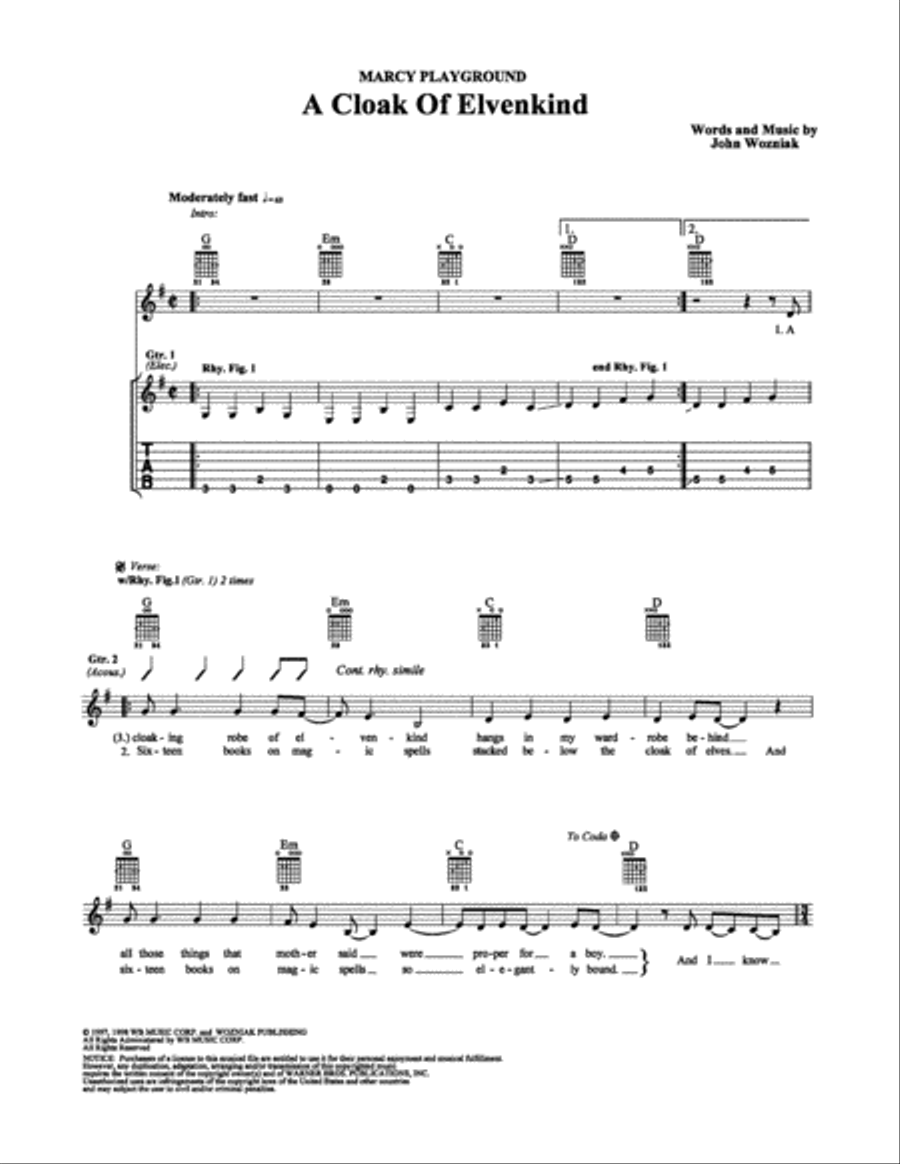 A Cloak of Elvenkind A Cloak of Elvenkind Electric Guitar scores gallery preview page 1