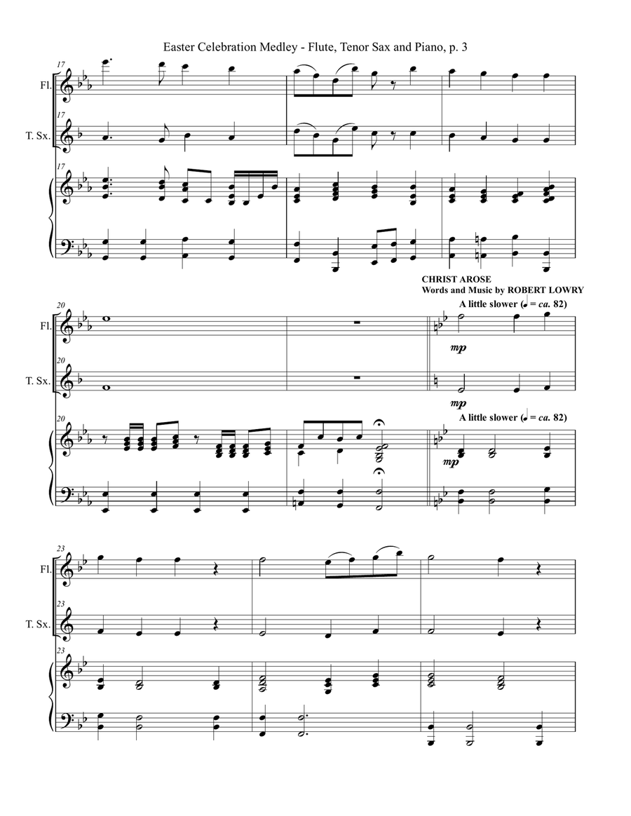 EASTER CELEBRATION MEDLEY (for Flute, Tenor Sax and Piano with Instrumental Parts) Woodwind Duet scores gallery preview page 4