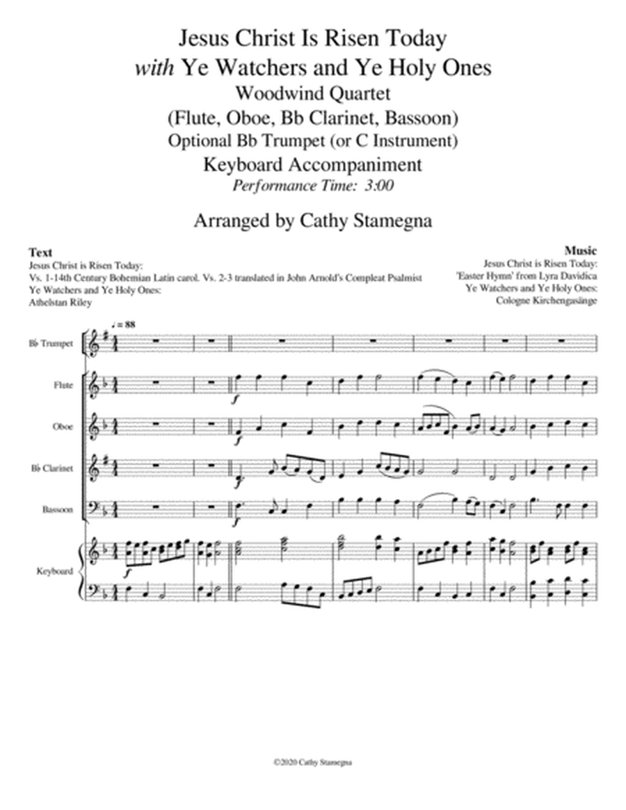 Jesus Christ is Risen Today with Ye Watchers and Ye Holy Ones-Woodwind Quartet (Fl, Ob, Cl, Bsn) image number null